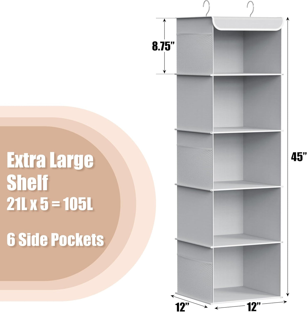 Simple Houseware 5-Shelf Hanging Closet Organizer - Gray | Maximize Storage Space