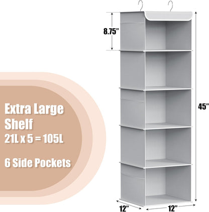 Simple Houseware 5-Shelf Hanging Closet Organizer - Gray | Maximize Storage Space