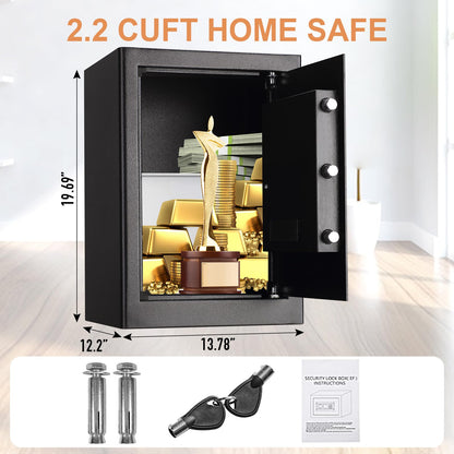 Tenamic Safe Box 2.2 Cuft Fireproof Waterproof Home Safe, Keypad Large Lock Box Cabinet Safes, Solid Alloy Steel Office Hotel Home Safe, Black