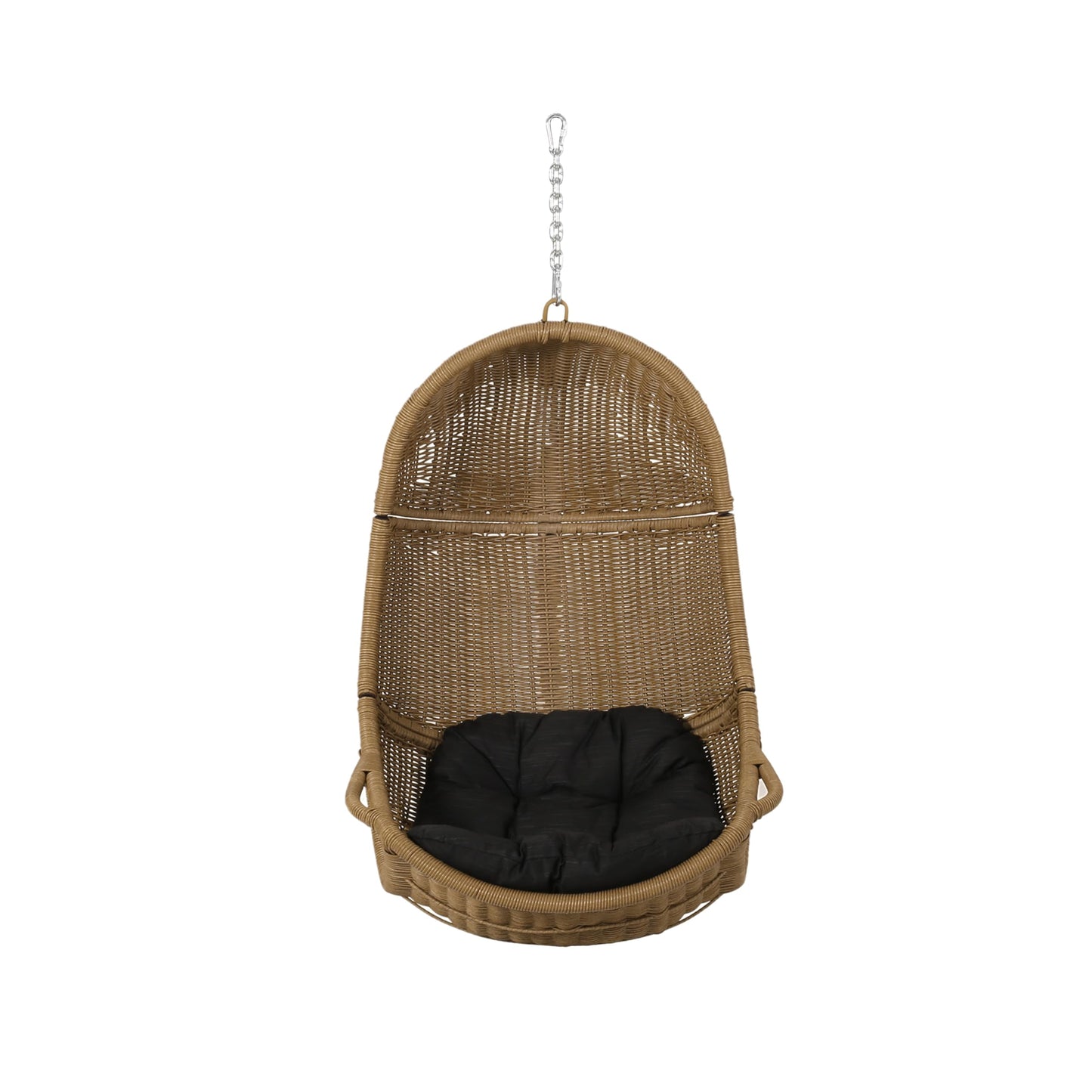 Christopher Knight Home Mariaz Hanging Basket Chair with Cushion, Outdoor Indoor Basket Chair, Boho Garden Rattan Lounger Porch Swing Furniture, Modern Patio Decor, Brown+Gray