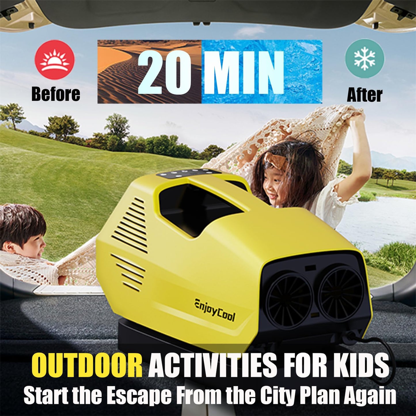 Portable Air Conditioner, Tent Air Conditiones Outdoor Air Conditioner, 2380BTU Home Air Conditioning Cooling Unit, 24V, 222W Low Power, for Outdoor Camping Tents, Cars, Trucks, Parties (yellow 2)