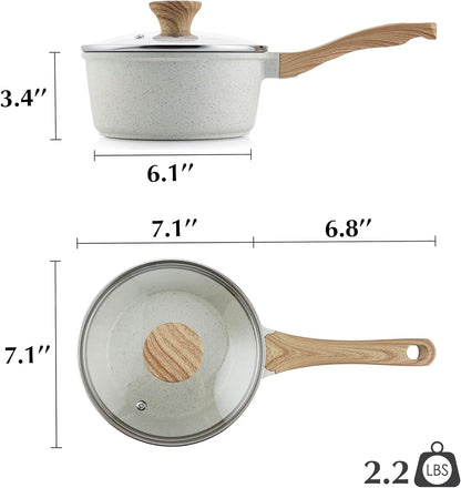 SENSARTE Nonstick White Ceramic Saucepan - 2.0 Quart Cooking Pot with Lid & Stay Cool Handle | Induction Compatible