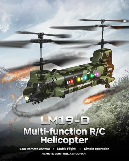 Army Chinook Remote Control Helicopter LM19-D Military Transport RC Helicopter Altitude Hold One Key take Off/Landing LED Light Low Battery Reminder Army Toys &amp Gift for Military Fans