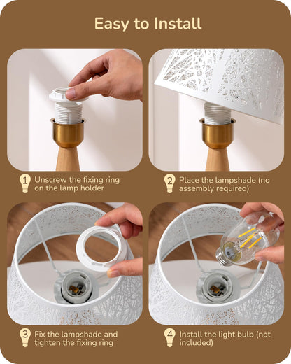 EDISHINE Small Table Lamp, Wooden Bedside Lamp with Iron Lampshade, Light Wood Color, E26 Socket, ON-Off Switch