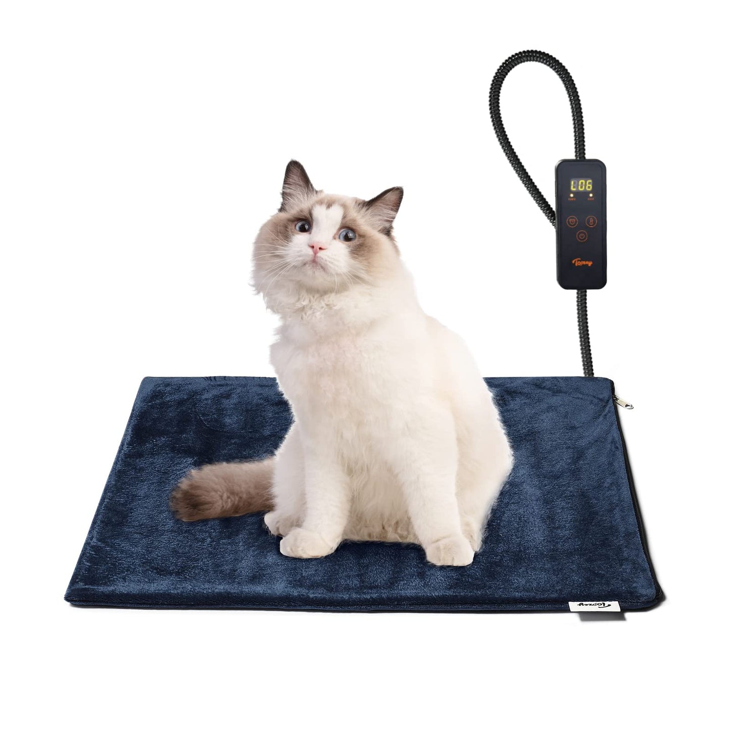 Toozey Small Pet Heating Pad, 6 Adjustable Temperature Dog Cat Heating Pad with Timer, Waterproof Heated Cat Bed with Chew Resistant Cord, Indoor Electric Pet Heated Mat 18x16in