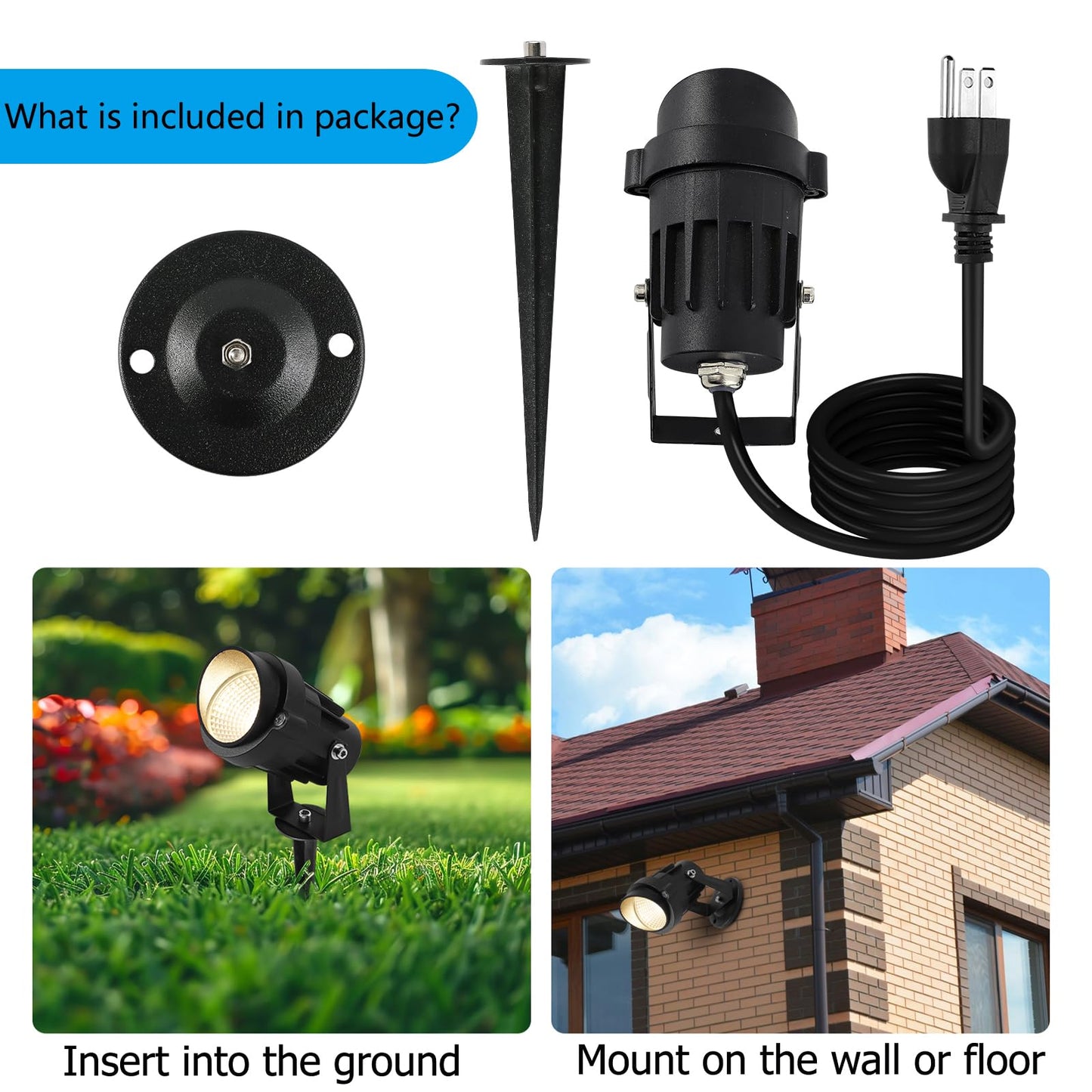 GXSTHY LED Spotlights Outdoor, 8 Pack 3CCT 7W 700LM Landscape Lighting, US Plug Hardwired 110V-120V Waterproof Spiked Tree Uplights for Yard Lawn Flag Garden Pathway