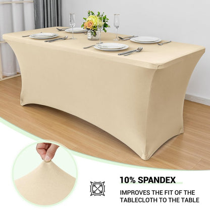 Obstal 8ft Stretch Spandex Table Cover for Standard Folding Tables - Universal Rectangular Fitted Tablecloth Protector for Party （Champagne, 96 Length x 30 Width x 30 Height Inches）