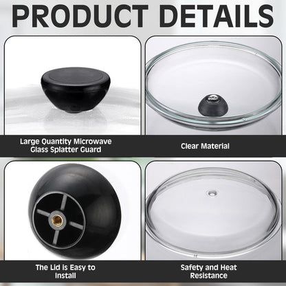 LemonRoad 3 Pack 10" Glass Microwave Splatter Cover for Food, Glass Cookware & Bakeware Cover Microwave Food Splatter Lid with Grip Handle, Dishwasher Safe