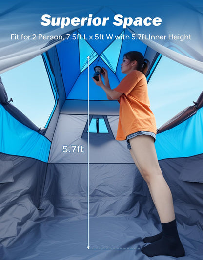 JOYTUTUS Automatic Truck Tent, Easy Set-up, Portable Truck Bed Tent 5.5FT with Rainfly, Truck Camping Tent with Waterproof PU2000mm Double Layer for 2 Person - Blue