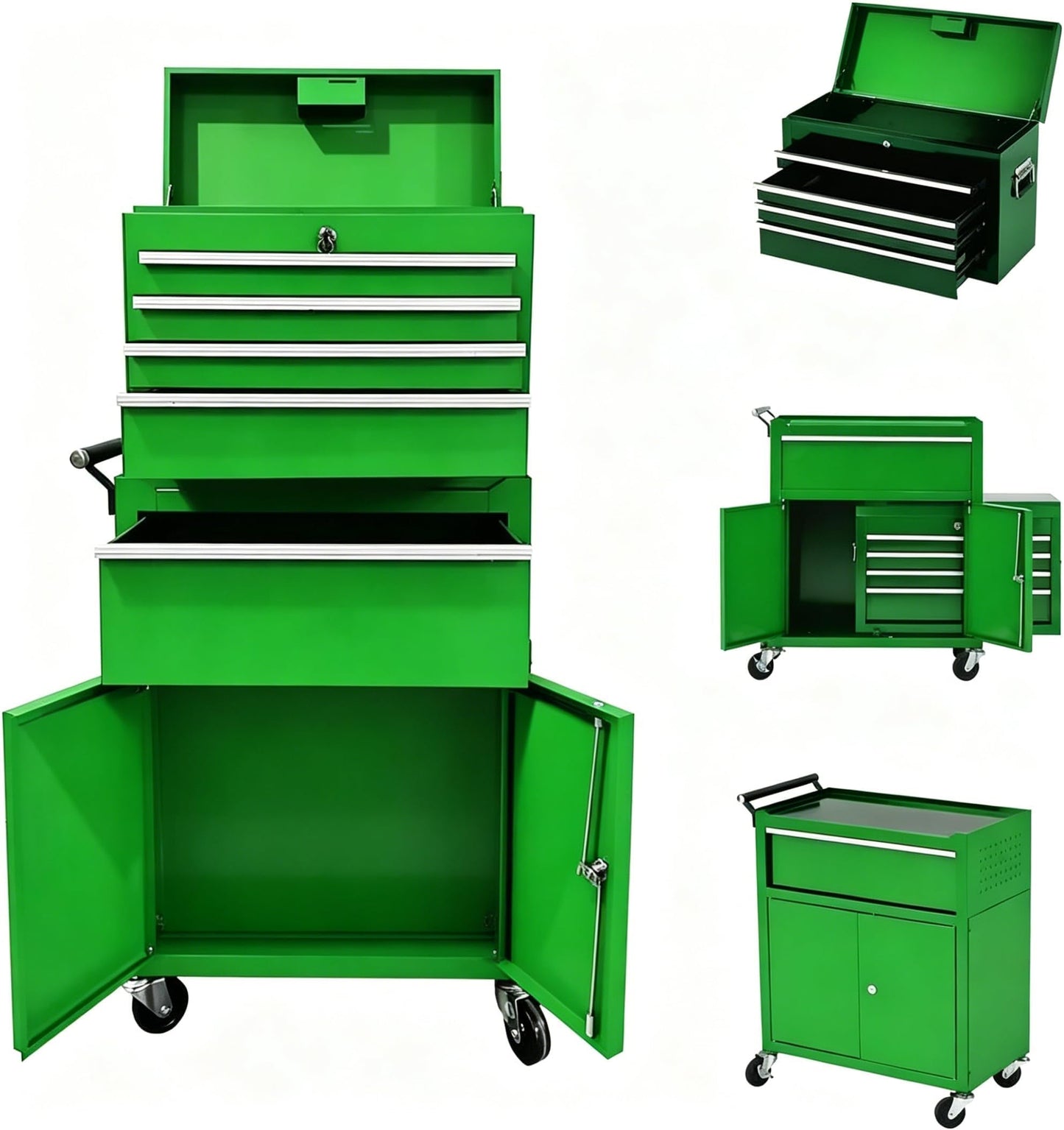 PeakPursuit Rolling Tool Chest, 5 Drawer Heavy Duty Mobile Tool Cart with Locking Wheels and Ball Bearing Slides, Garage Tool Storage Cabinet, Metal Tool Box on Wheels, Green