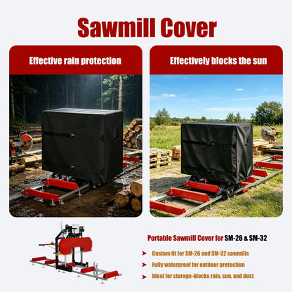 Sawmill Cover, Heavy Duty Black, Portable Custom Fitted for SM-26 & SM-32 – Waterproof, UV & Tear Resistant, All-Weather Outdoor Storage Protection-Only Cover