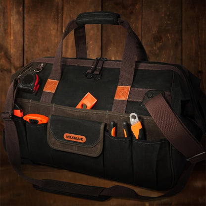 WELKINLAND 48Pockets Tool Bags With Wheels, 22Inch Rolling Tool Bag, Waxed Canvas Tools Bag Rolling Heavy Duty, Large Roll Tote For HVAC, Technician Rolling Tool Bag, Rolling Electrical Tools Bag