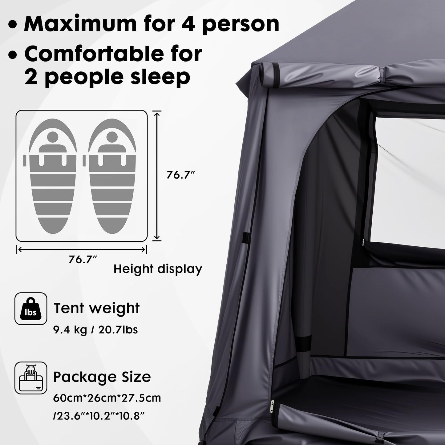 Inflatable Tents for Camping 2-4 Person, Blow Up Tent with Skylight & Awning, Waterproof Inflatable Camping Tent with Mesh Windows, Portable Tent Camping Essentials, Easy Setup with Hand Pump