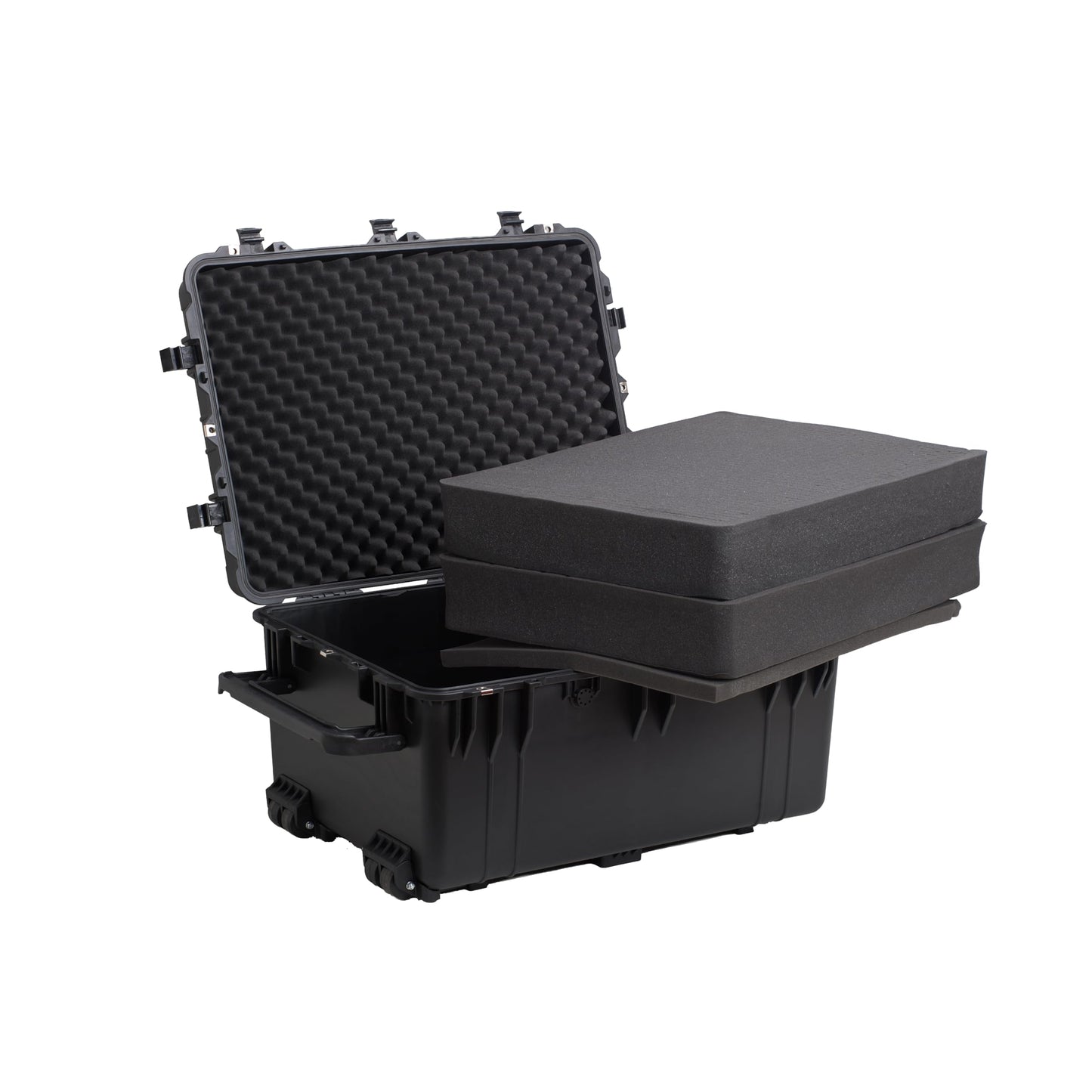 MEIJIA Portable Waterproof Protective Case,Hard Camera Case With Retractable Pull Handle And Rolling Wheels,Customizable Fit Foam Inserted,Elegant Black, 31.3" X24.21" X17.48"