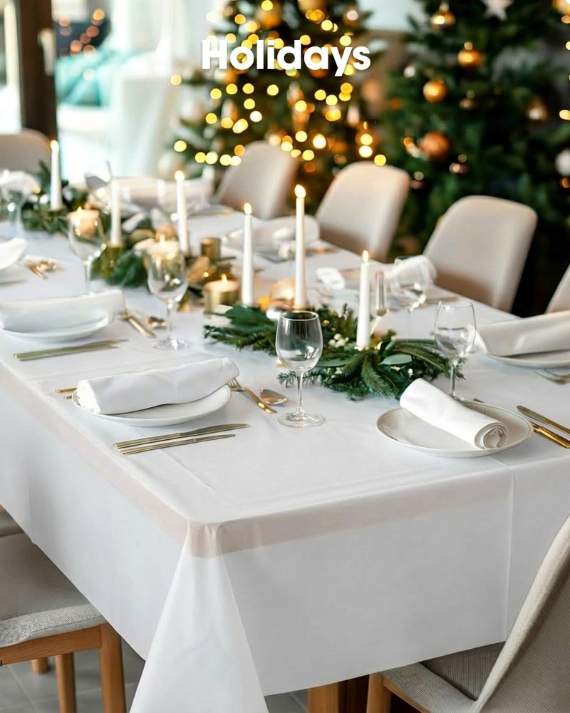Pureegg Plastic Table Cloth Disposable 10 Pack, 54 x 132 Inch Table Cloths, Party, Picnic, Wedding, Decorative Tablecloths, Rectangle, White Plastic Cover, Leakproof & Sturdy, White
