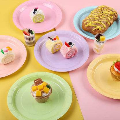 Breroa 72 Pieces 9 Inch Pastel Rainbow Paper Plates Disposable Heavy Duty Paper Plate Sustainable Dinner Dessert Plate Decorative Plates Bulk for Parties, Holidays, Picnics