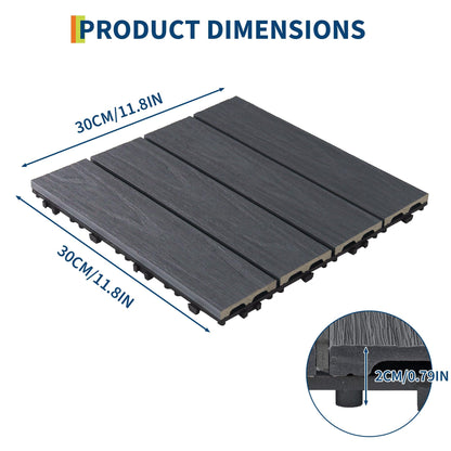 CABIHOME 27pcs 12"X12" Hardwood Interlocking Patio Deck Tiles, Waterproof Composite Wood Patio Flooring Tiles, All-Weather Snap-Together Tiles for Garden Poolside Balcony Porch, Grey