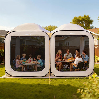 VEVOR Pop up Screen House Tent, 12 x 6 ft, 2 in 1 Screen Gazebo, Portable Screened in Canopy with Carry Bag, Netting Sides, Ground Stakes, for Garden, Patio, Backyard, and Outdoor Activities, Beige
