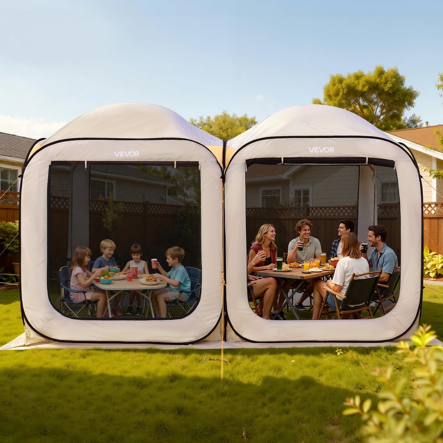 VEVOR Pop up Screen House Tent, 12 x 6 ft, 2 in 1 Screen Gazebo, Portable Screened in Canopy with Carry Bag, Netting Sides, Ground Stakes, for Garden, Patio, Backyard, and Outdoor Activities, Beige
