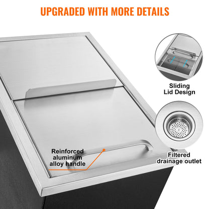 Happybuy Drop in Ice Chest 18L x 12W x 14.5H Inch Stainless Steel Ice Cooler with Sliding Cover Drop in Ice Bin Included Drain-Pipe and Drain Plug for Cold Wine Beer