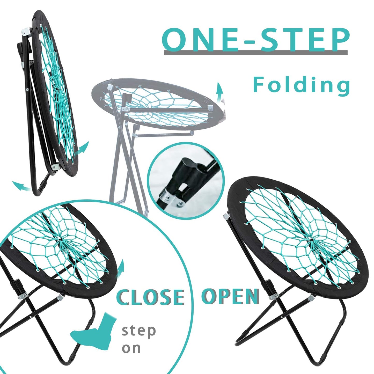 CampLand Bunjo Bungee Dish Chair-Versatile Folding Chair with Fun Bouncy Design-for Room Garden Dorm Rooms and Lounging in Living Rooms Set of 2pcs