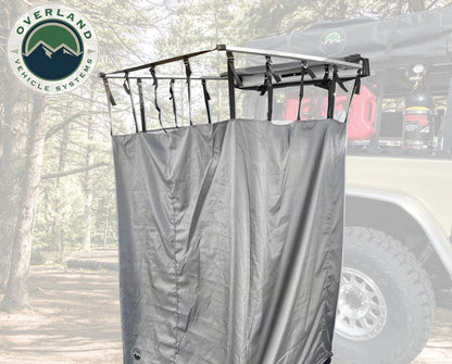 Overland Vehicle Systems HD Nomadic Car Side Shower Room with Black 1000G PVC Travel Cover, Universal L - Brackets, Dark Grey Body with Silver Inner Lining