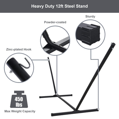 Mansion Home 55in Hammock with Stand, Heavy Duty Hammock with Stand Included, Two Person Hammock with Curved Spreader Bar, Pillow and Portable Bag, 450 Lbs Capacity, Dark Gray