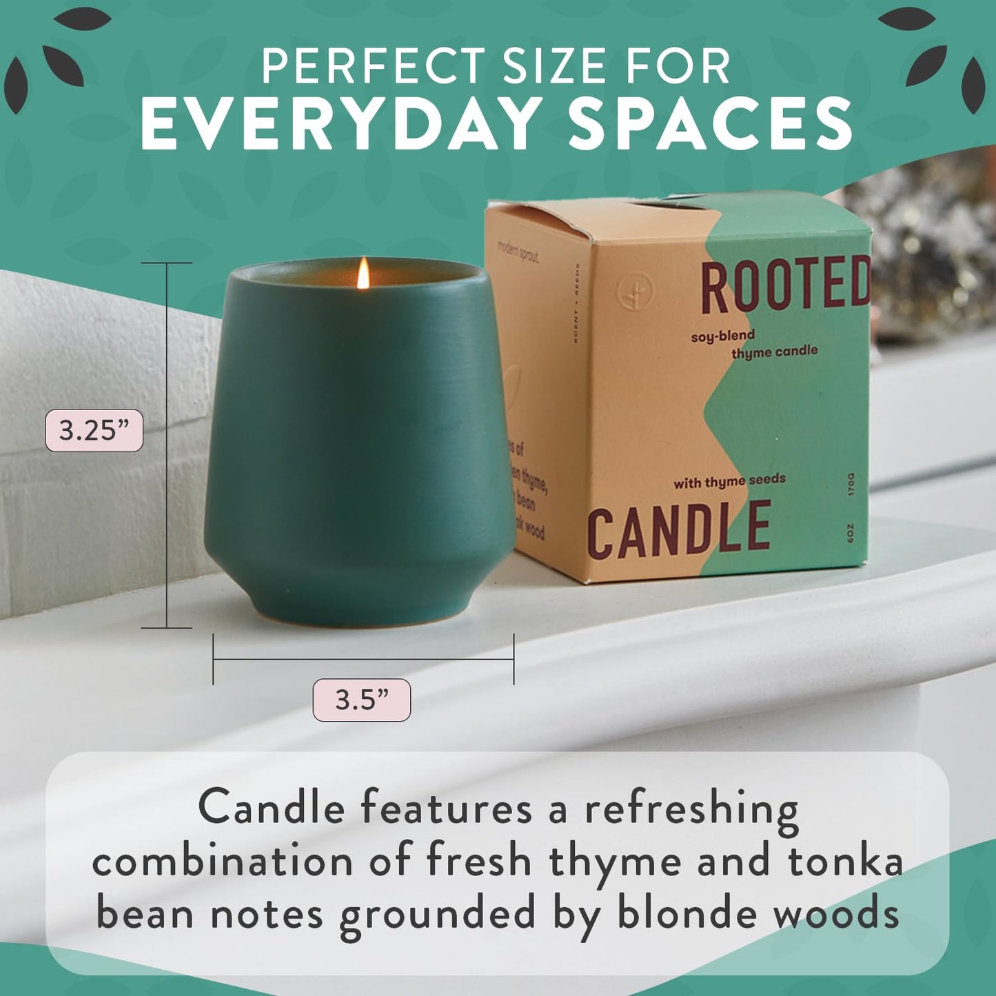 Modern Sprout - 2 in 1 Tonka Bean Scented & Soy Candle with Seeds that Grows into Thyme Plant - 6 oz w/ 42 hr Burn time in Matte Glaze Ceramic Vessel Ideal for Indoor Herb Garden