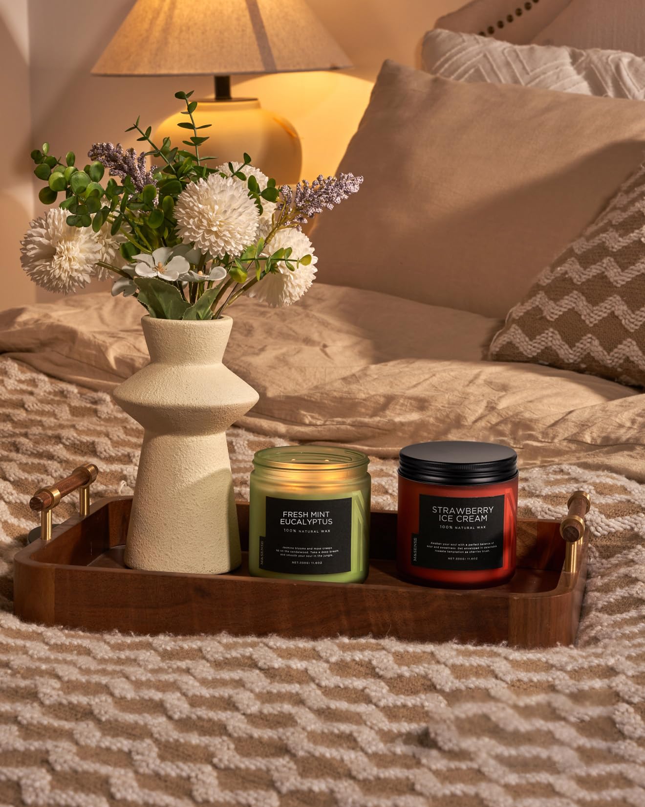 M&SENSE Eucalyptus & Mint Home Scented Candles, 11.6oz Organic Non Toxic Soy Candle, 70-Hour Long Burning, Aromatherapy Gifts for Stress Relief Relaxation Meditation, Natural Smelling for Men Women