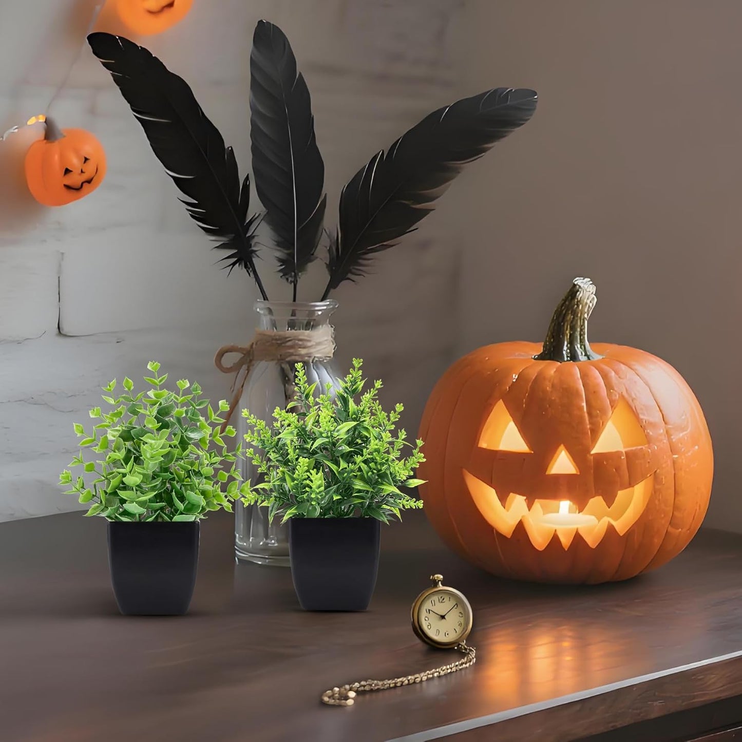 Skiennix 2 Pack Small Fake Plants - Stylish Black Bathroom Accessories for Home Decor