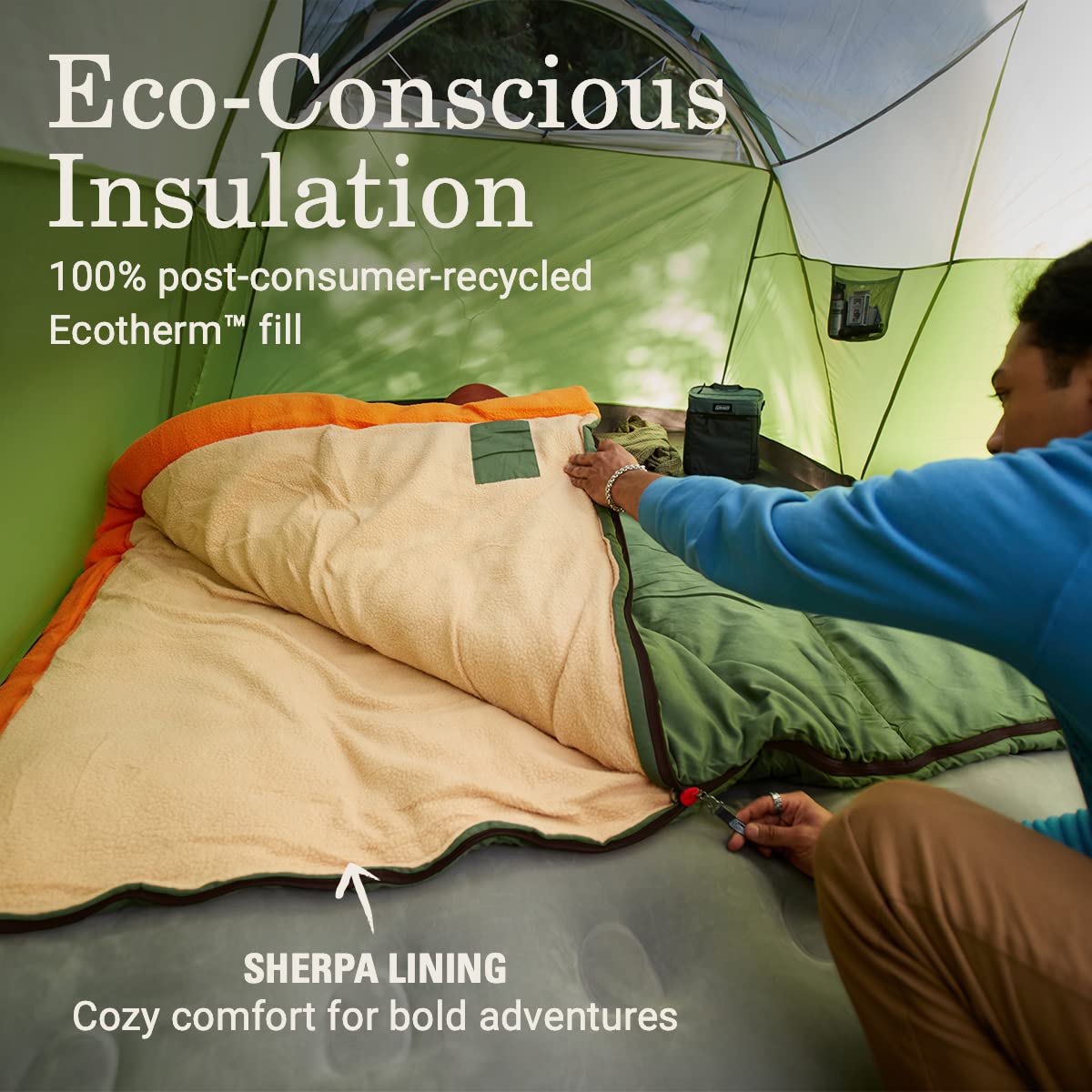 Coleman Big Game 0°F Big & Tall Sleeping Bag Cold Weather Adult Sleeping Bag with Eco-Conscious Filling Sherpa & Flannel Lining 2-Way Zipper Fits Campers up to 6'5