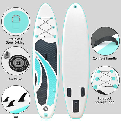 SUDOO Inflatable Stand Up Paddle Board 10'x30 x6 Ultra-Light SUP Stand-Up Paddleboard for Adults with Backpack, Pump, Paddle, Coil Leash, Triple Fins, Repair Kit