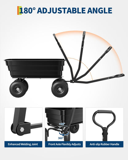 1200LB Capacity Heavy Duty Garden Utility Wagon, All-Terrain Dump Cart with 180° Adjustable Handle & Quick Release for Soil, Plants, Tools, Black