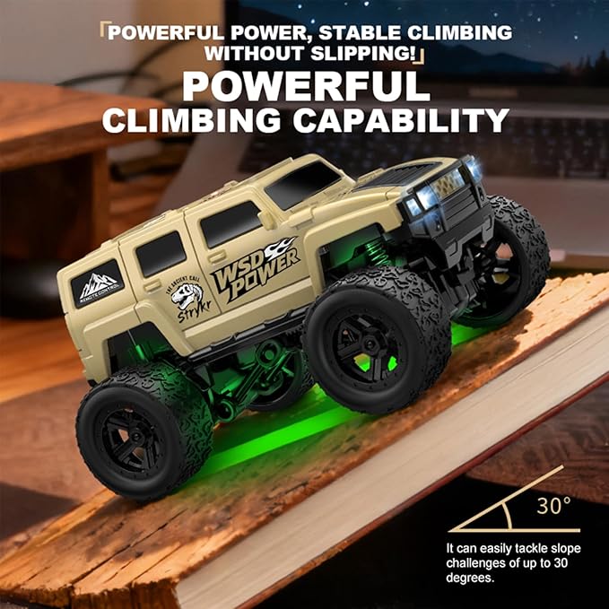 1:64 Scale Mini RC Crawler with Gyro Full Proportional RTR 2.4Ghz Remote Control Truck with RGB Lights (E89-Green)