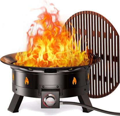 Ciays Large Propane Fire Pit 24 Inch, Gas Fire Pit with Grill Grate, Folding Legs, Hose Hooks, Propane Tank Holder, Cover & Carry Strap, Portable Outdoor Fire Pit for Camping, 58,000 BTU