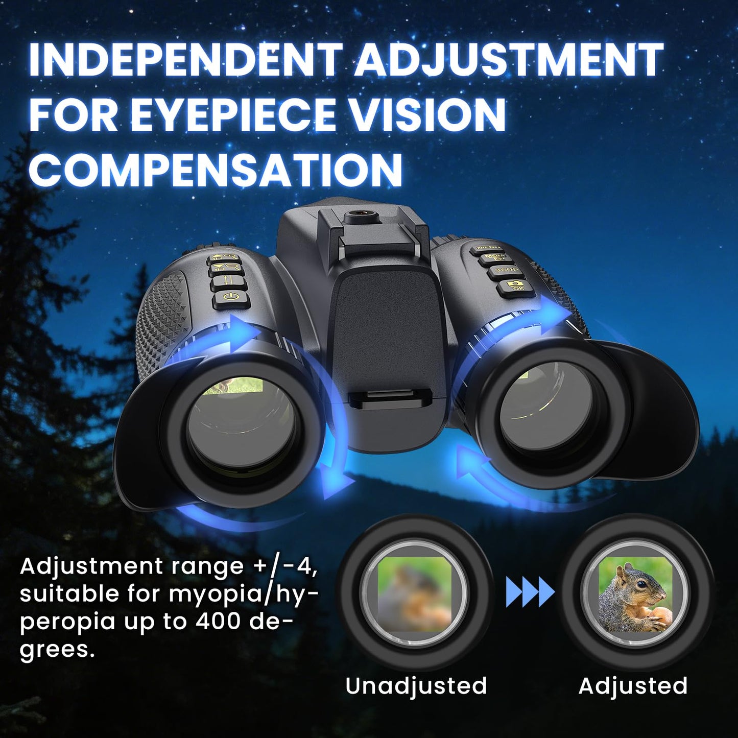 3D Head-Mounted Night Vision Goggles White Light Supplemental Lighting Infrared Night Vision Binoculars Stealth 850nm IR NVG Manual Focus & 8X Digital Zoom 10°FOV，TF Card Included