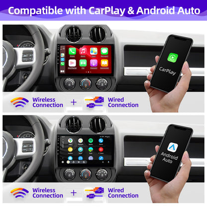 CGOGC Android Car Radio Upgrade for Jeep Patriot Compass 2010-2016 Compatible with Wireless Carplay Android Auto 8core Touch Screen Stereo Bluetooth FM/AM GPS Navigation Multimedia Player Head Unit
