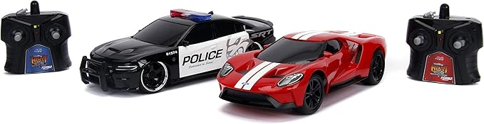 Jada Toys Hyperchargers Heat Chase Radio Control Vehicle - Twin Pack with USB Charging (2Piece) 1: 16 Scale 2015 Dodge Charger SRT Hellcat &amp 2017 Ford Gt