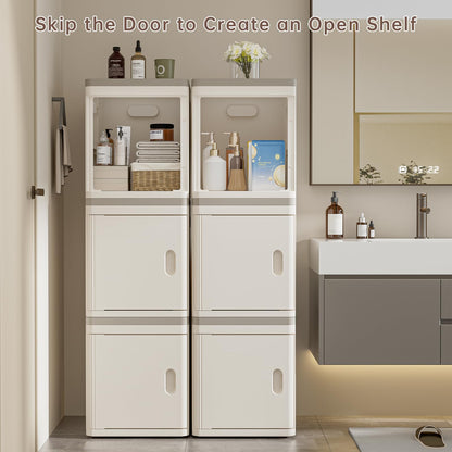 HAIXIN Storage Cabinet 3 Tier - Tall Narrow Bathroom Cabinet with Magnetic Door Toilet Paper Storage Cabinet Plastic Stackable Organizer for Restroom Kitchen