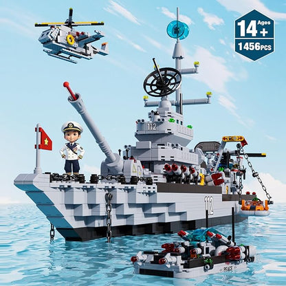 Battleship Building Set for Boys 8-14 6-in-1 Military Boat and Ship Navy Warship Toys Model Kits Construction Birthday for Adults Men Teens Age 8-1214+ (1456+ PCS)