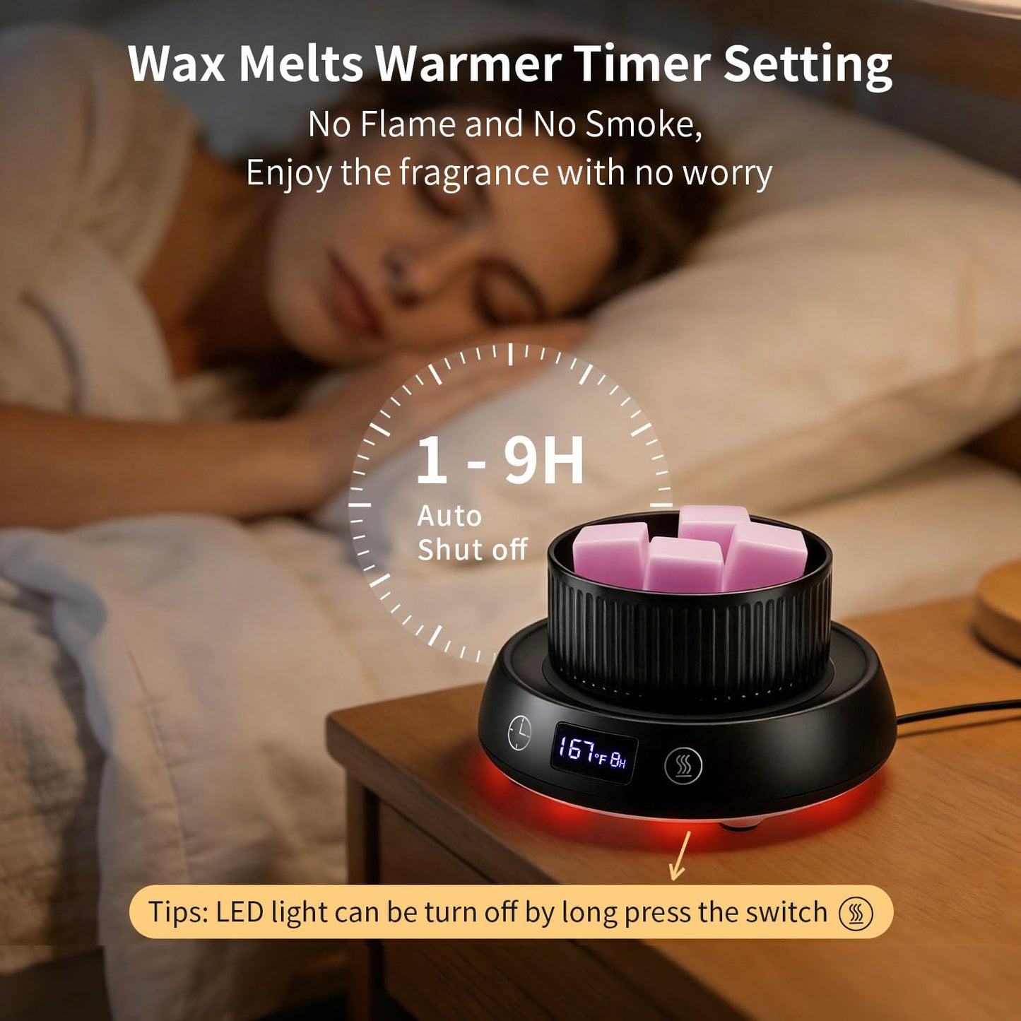 Lyty 4-in-1 Wax Melt Warmer, Candle Warmer with Delay Start Timer, Fragrance Scented Wax Melter Wax Cube Warmer with 3 Color Light for Home Bedroom Spa Office, 8H Auto Shut Off (Black)
