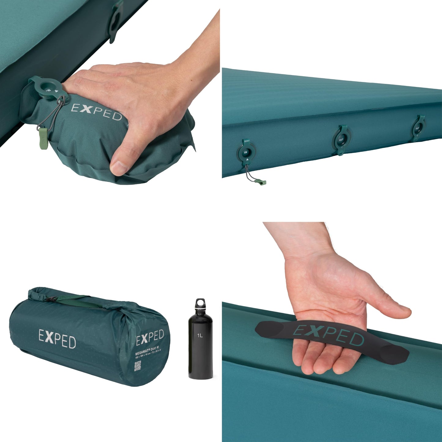 Exped MegaMat Duo Medium - Self Inflating Soft Car Sleeping Mat, 4” Foam Pad, Pump Included