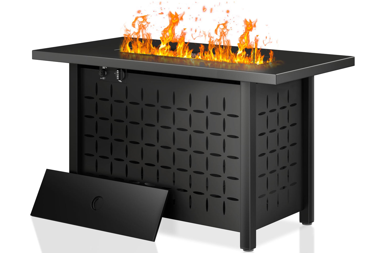 43 Inch Propane Fire Pit Table,50,000 BTU Rectangular Gas FirePits,CSA-Certified Steel 2-in-1 Multi-Use Propane Gas Fire Pit Table with Lid and Lava Rock,for Garden,Yard,Camping,Black