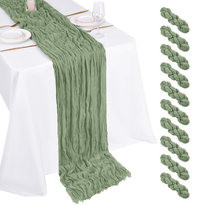 10 Pack Sage Green Cheesecloth Table Runner 17x108 Inch Boho Gauze Cheese Cloth Table Runners for Wedding Party Baby Shower Birthday Home Decor