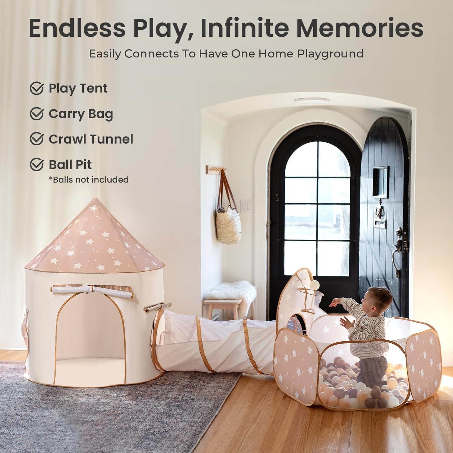 Tiny Land Kids Play Tent with Tunnel, Pop Up Play Tent with Ball Pits, Kids Tent with Printed Mat