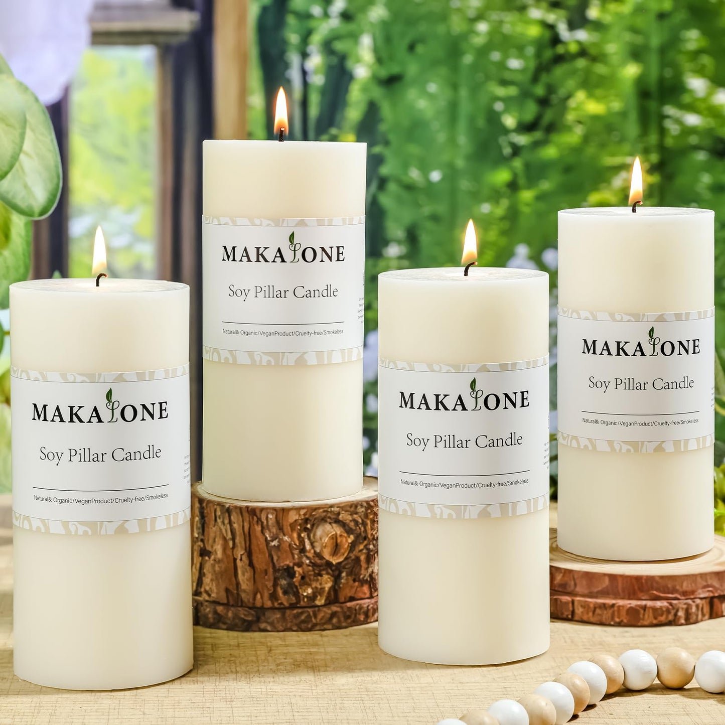 4 Pack Soy White Pillar Candles,Natural Soybean Hand-Poured Pillar Candles-344 H Long Lasting Burning,Non Toxic,Smokeless Unscented Soy Candles Dinner Table for Wedding Church,Emergency-2.8x6in