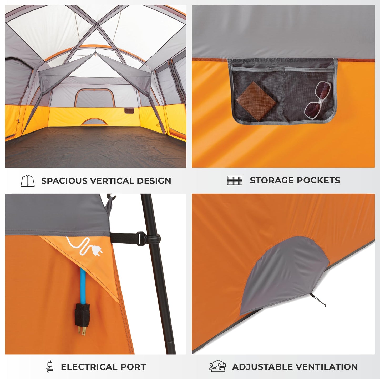 CORE 12 Person Tent | Large Multi Room Family Cabin Tent with Carry Bag for Outdoor Car Camping | Included Storage Pockets for Camping Accessories