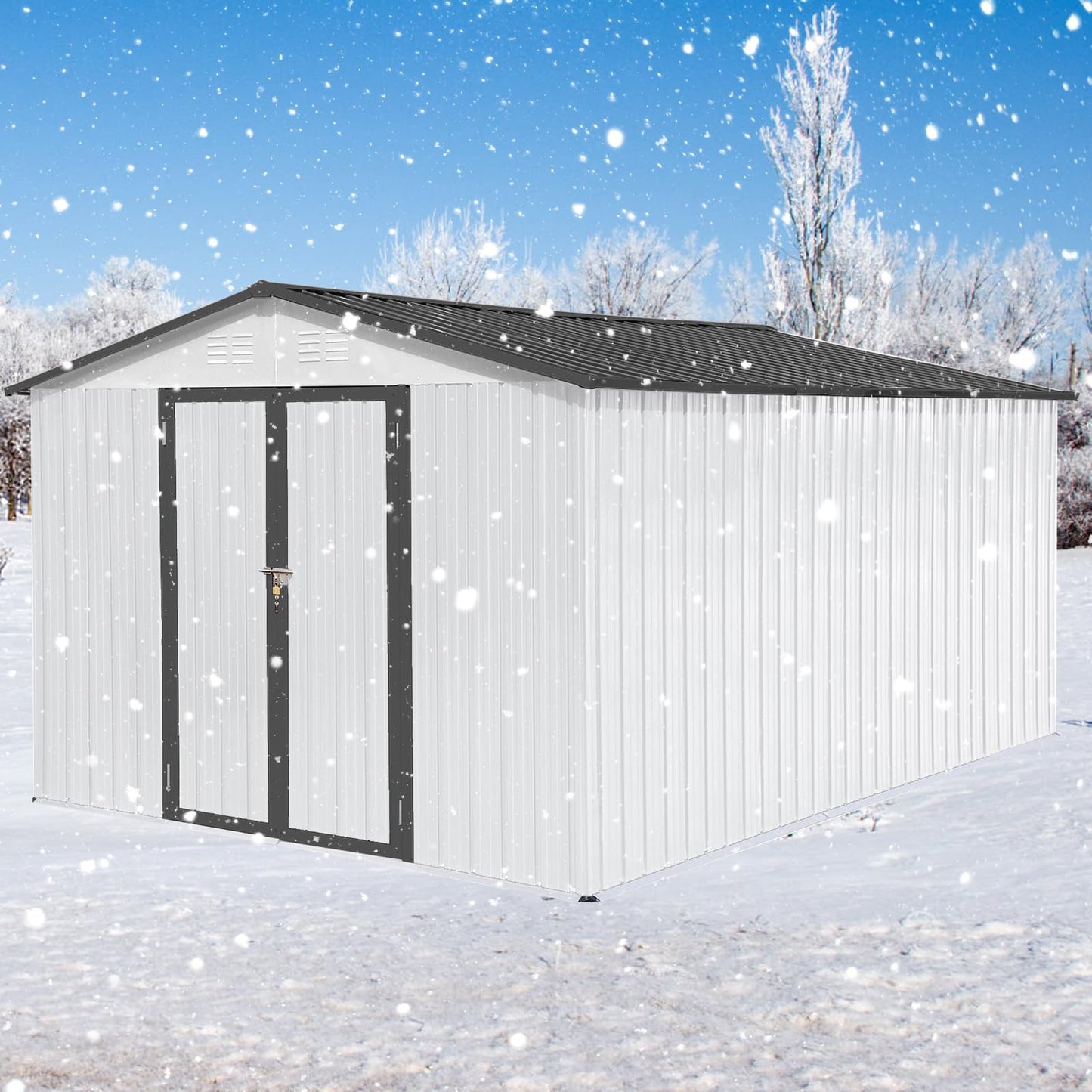 Ball & Cast 10x12 FT Sheds & Outdoor Storage,Metal Aluminum Garden Shed,with Punched Vents,Waterproof Cabinet w/Hinged Door and Padlock,Tool House for Storing Bicycles,Lawnmowers,Barbeques,White+Grey