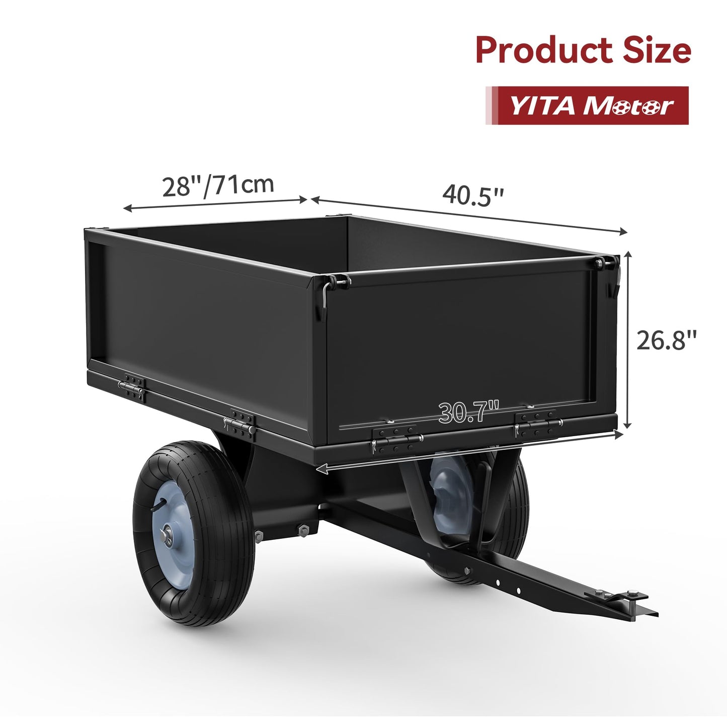 YITAMOTOR 500lbs Heavy Duty ATV Trailer Steel Dump Cart, Tow Behind Utility Dump Trailer with Removable Sides for Riding Lawn Mower Tractor, Black Utility Dump Trailer for Garden & Yard Work
