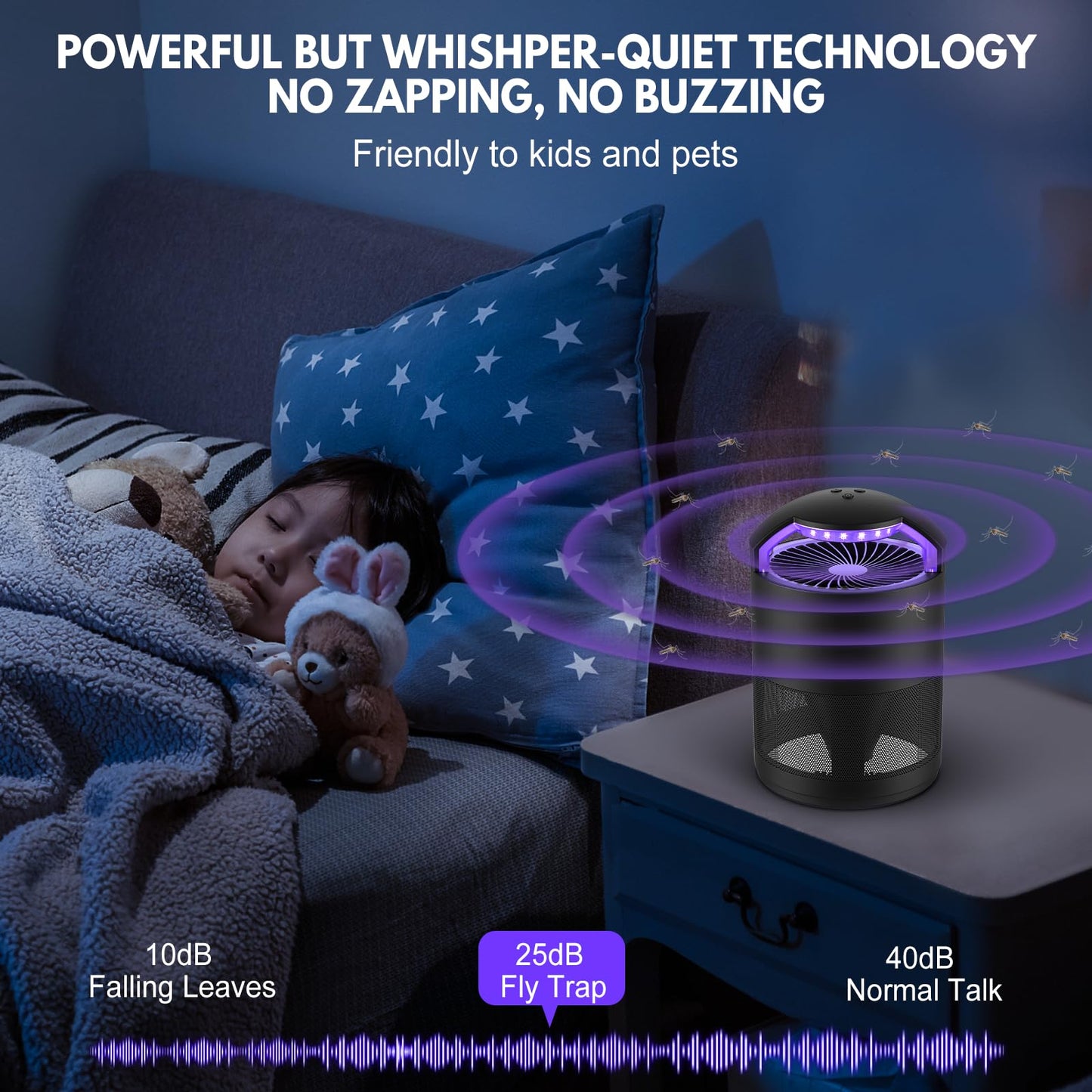 Fruit Fly Traps for Indoors, Catcher & Killer with Upgraded Purple Light, 3-Speed Fan Suction & Sticky Boards for Mosquito, Gnat & Moth, Electric Flying Insect Trap for Home, Kitchen, Bedroom, Plants